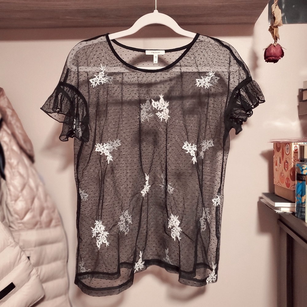 Black & White Embroidery Mesh Tee